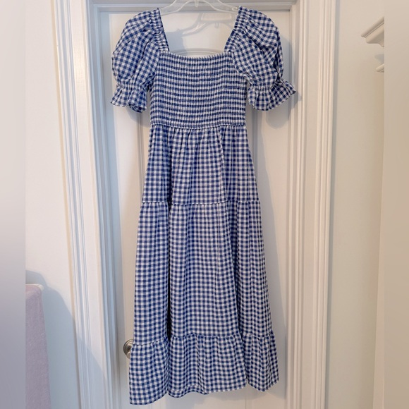Plaid Square Neck Midi Boho Smocked Dress Size S - Picture 3 of 6